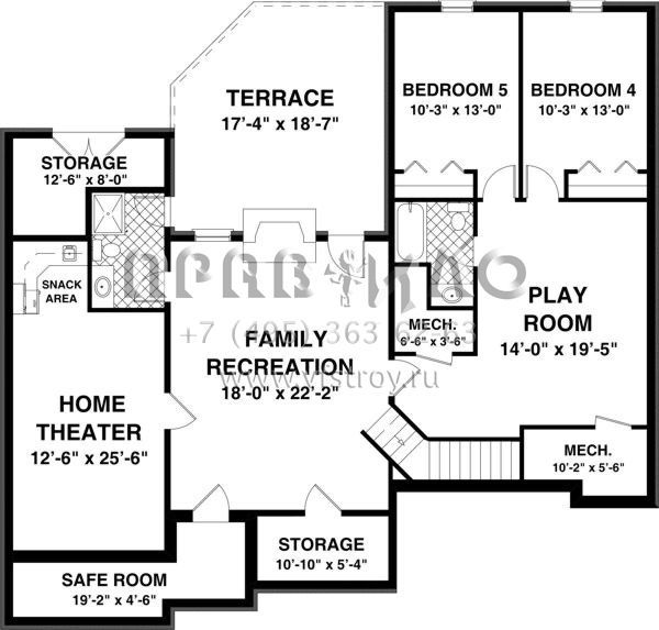 Проект одноэтажного дома с гаражом на две машины в стиле Ранчо S5-167 (036-00204)