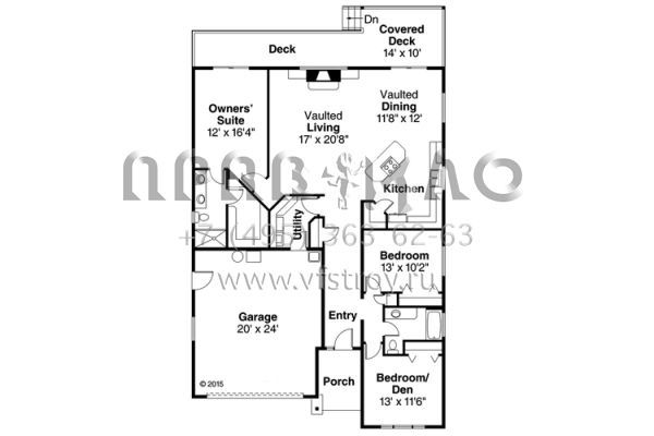 Проект одноэтажного дома с гаражом на две машины в американском стиле S5-167 (035-00747)