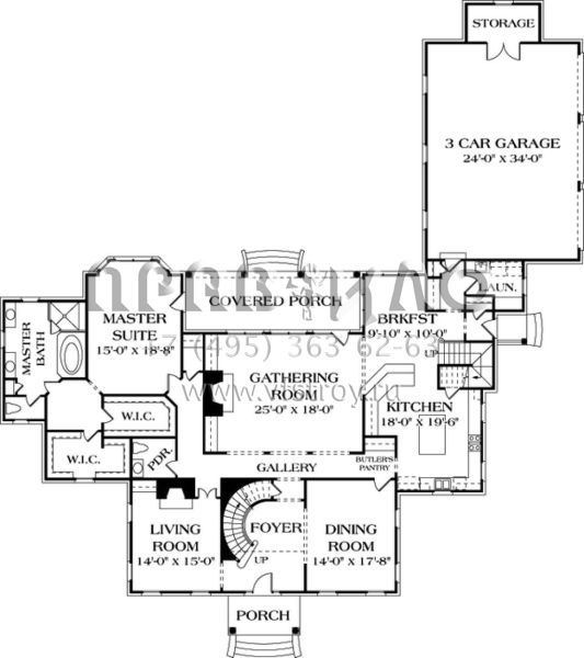 Проект двухэтажного дома с гаражом на три и более машин в стиле Особняк S5-483 (3323-00501)