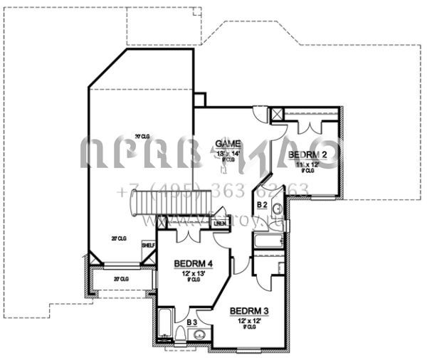Проект двухэтажного дома с гаражом на три и более машин в стиле Ранчо S5-282 (5445-00047)