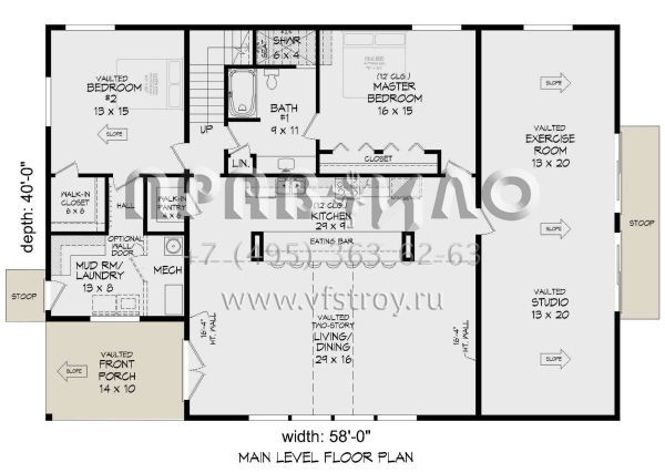 Проект двухэтажного дома без гаража в стиле БарнХаус S5-235 (940-00483)