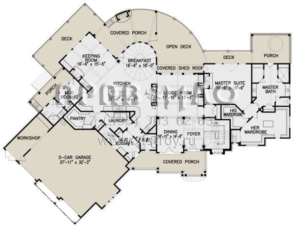 Проект одноэтажного дома с гаражом на три и более машин в американском стиле S5-596 (699-00309)