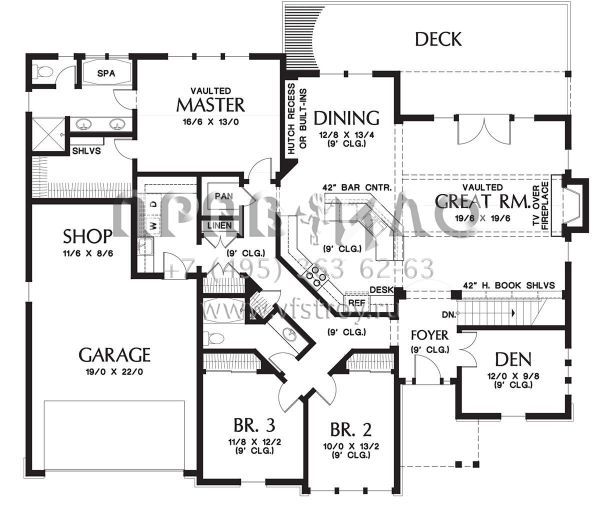 Проект одноэтажного дома с гаражом на две машины в американском стиле S5-272 (2559-00690)