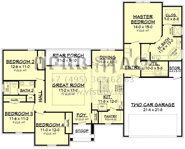 Проект одноэтажного дома с гаражом на две машины в стиле Ранчо S5-175 (041-00186)