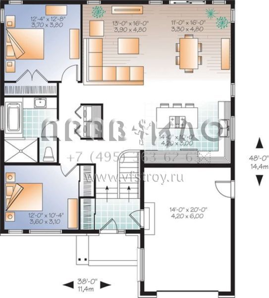 Проект одноэтажного дома с гаражом на одну машину в современном стиле S5-119 (034-01058)