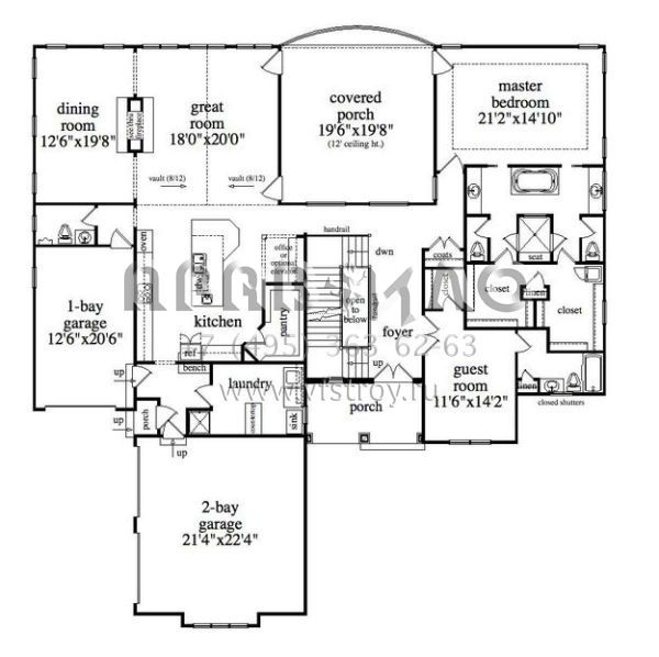 Проект двухэтажного дома с гаражом на две машины в стиле Ранчо S5-370 (957-00014)