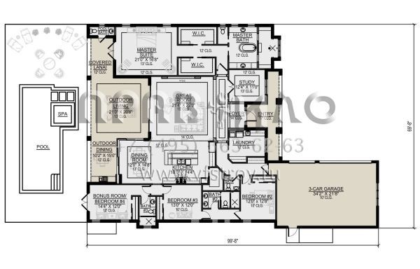 Проект одноэтажного дома с гаражом на три и более машин в прибрежном стиле S5-327 (5565-00178)