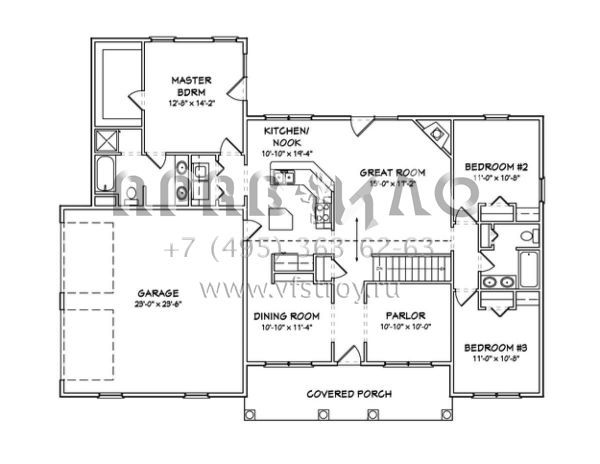 Проект одноэтажного дома с гаражом на две машины в стиле Ранчо S5-159 (849-00104)