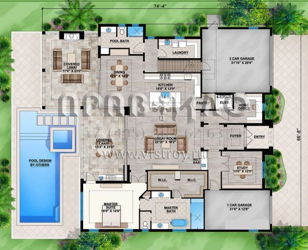 Проект двухэтажного дома с гаражом на три и более машин в современном стиле S5-421 (207-00065)