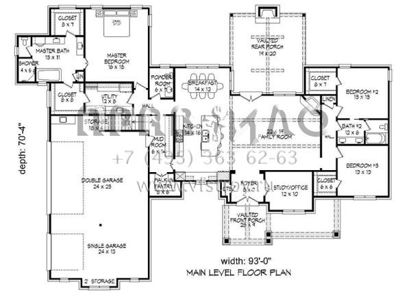 Проект двухэтажного дома с гаражом на три и более машин в стиле Ранчо S5-258 (940-00062)