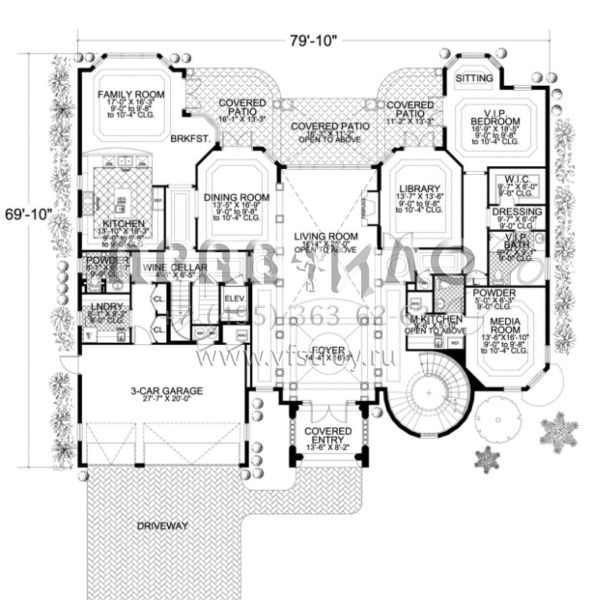 Проект трехэтажного дома с гаражом на три и более машин в современном стиле S5-784 (168-00096)