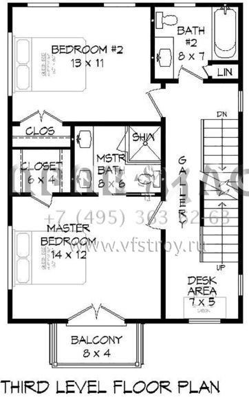 Проект трехэтажного дома с гаражом на одну машину в современном стиле S5-135 (940-00097)
