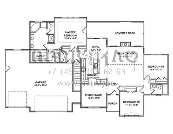 Проект одноэтажного дома с гаражом на три и более машин в стиле Ранчо S5-173 (849-00030)