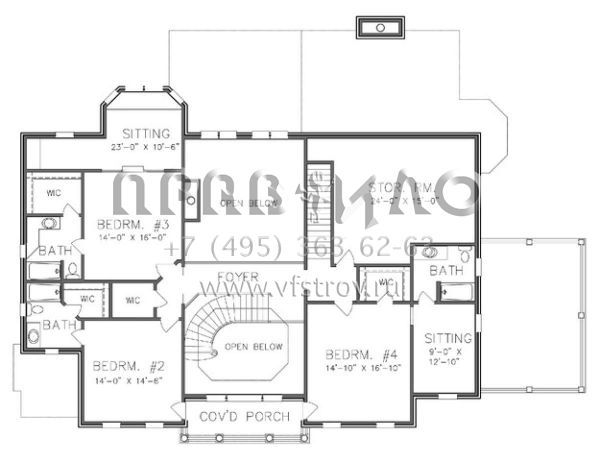 Проект двухэтажного дома с гаражом на три и более машин в стиле Особняк S5-443 (6819-00013)