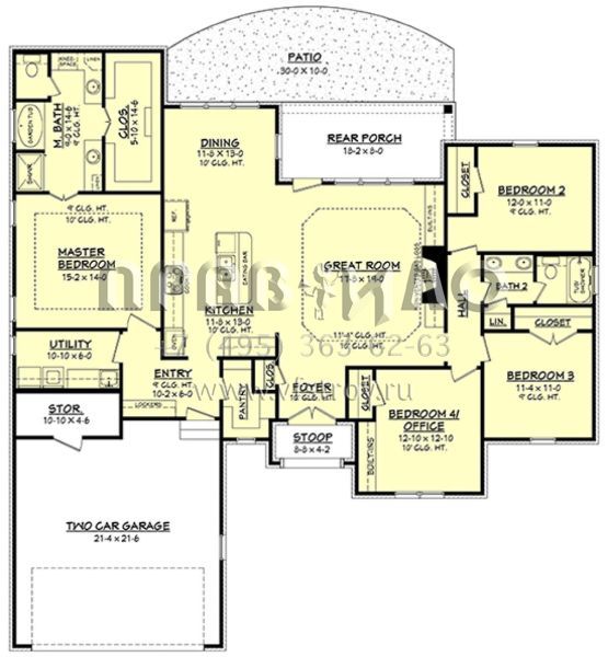 Проект одноэтажного дома с гаражом на две машины в стиле Ранчо S5-187 (041-00142)