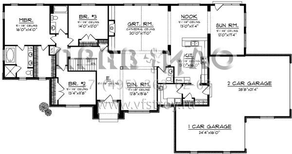Проект одноэтажного дома с гаражом на три и более машин в стиле Ранчо S5-253 (1020-00153)