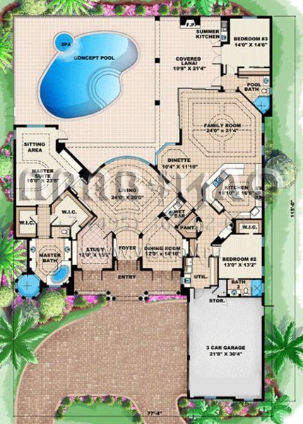 Проект одноэтажного дома с гаражом на три и более машин в прибрежном стиле S5-348 (1018-00100)