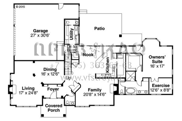 Проект двухэтажного дома с гаражом на три и более машин в стиле Ранчо S5-354 (035-00748)