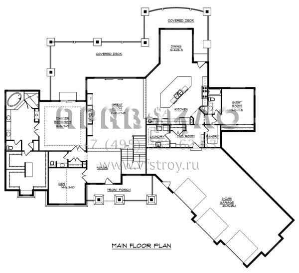 Проект одноэтажного дома с гаражом на три и более машин в стиле Ранчо S5-532 (5631-00040)