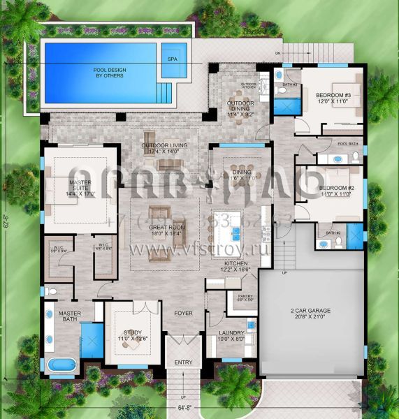 Проект одноэтажного дома с гаражом на две машины в прибрежном стиле S5-230 (207-00126)