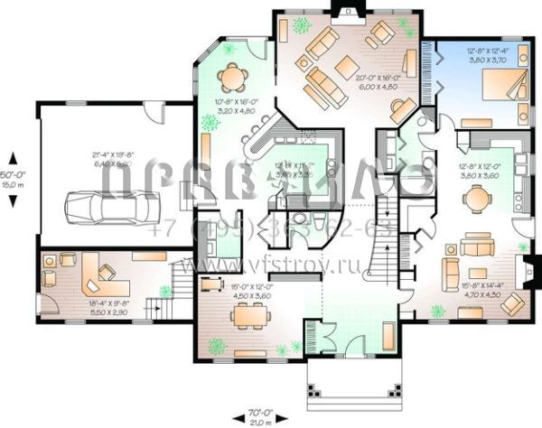 Проект двухэтажного дома с гаражом на две машины в стиле Ранчо S5-389 (034-00415)