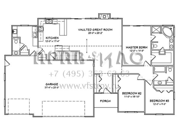 Проект одноэтажного дома с гаражом на три и более машин в стиле Ранчо S5-168 (849-00099)