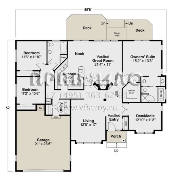 Проект одноэтажного дома с гаражом на две машины в стиле Ранчо S5-188 (035-00983)