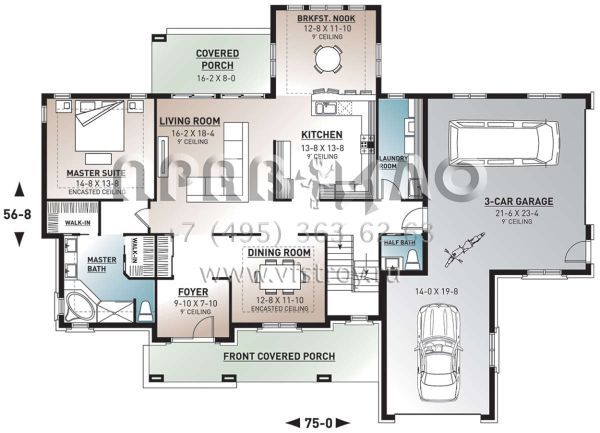 Проект двухэтажного дома с гаражом на три и более машин в английском стиле S5-261 (034-00790)