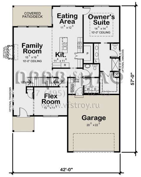 Проект двухэтажного дома с гаражом на две машины в стиле Ранчо S5-200 (402-01644)