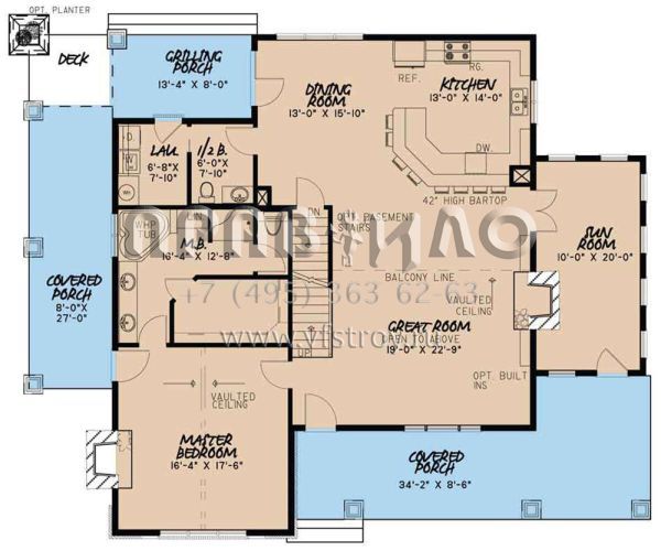 Проект двухэтажного дома без гаража в американском стиле S5-245 (8318-00354)