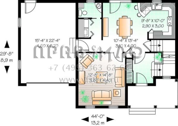 Проект двухэтажного дома с гаражом на одну машину в стиле Ранчо S5-138 (034-00843)