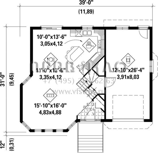 Проект двухэтажного дома с гаражом на одну машину в современном стиле S5-111 (6146-00169)