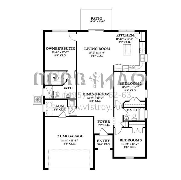 Проект одноэтажного дома с гаражом на две машины в прибрежном стиле S5-150 (3978-00091)