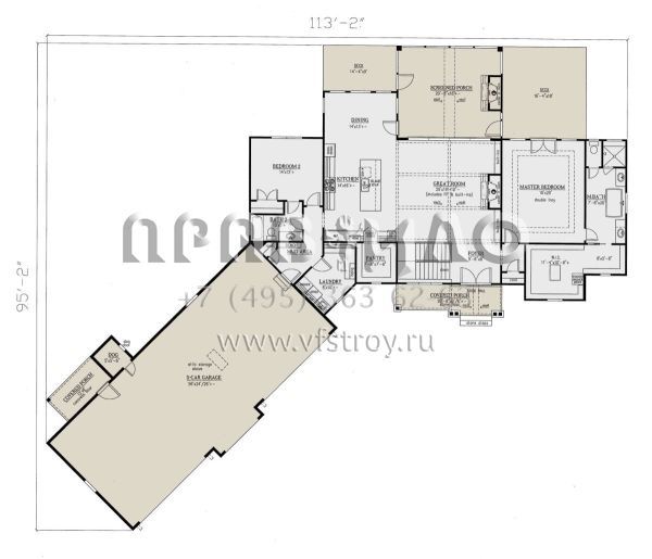 Проект одноэтажного дома с гаражом на три и более машин в американском стиле S5-385 (286-00106)