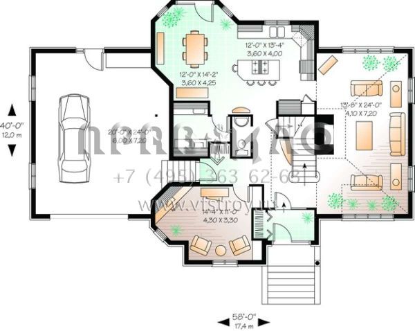 Проект двухэтажного дома с гаражом на одну машину в английском стиле S5-212 (034-00517)
