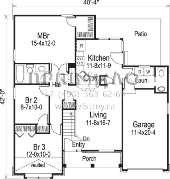 Проект одноэтажного дома с гаражом на одну машину в стиле Ранчо S5-101 (5633-00048)