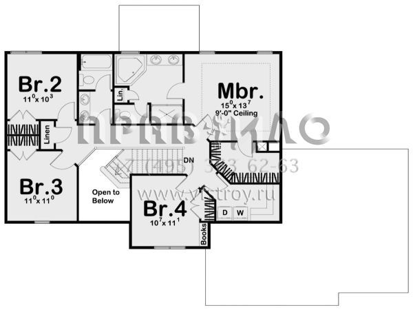 Проект двухэтажного дома с гаражом на три и более машин в стиле Ранчо S5-217 (963-00240)