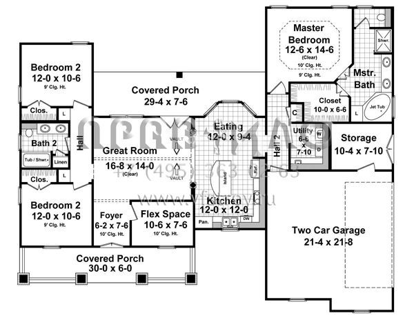 Проект одноэтажного дома с гаражом на две машины в американском стиле S5-150 (348-00211)