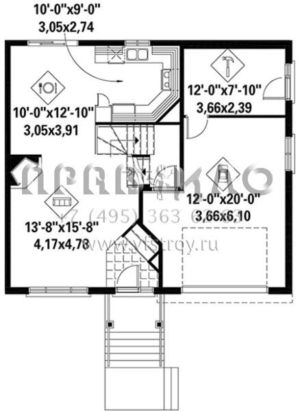 Проект двухэтажного дома с гаражом на одну машину в американском стиле S5-101 (6146-00264)