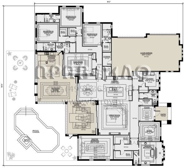 Проект одноэтажного дома с гаражом на три и более машин в современном стиле S5-440 (5565-00092)