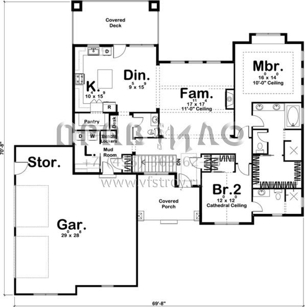 Проект одноэтажного дома с гаражом на две машины в стиле Ранчо S5-185 (963-00285)