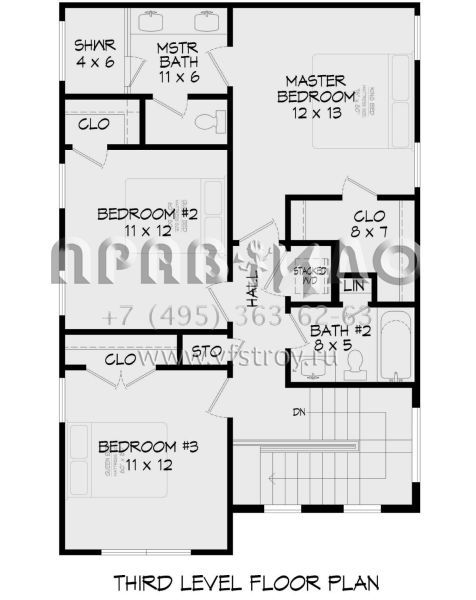 Проект трехэтажного дома с гаражом на две машины и плоской крышей S5-176 (940-00612)