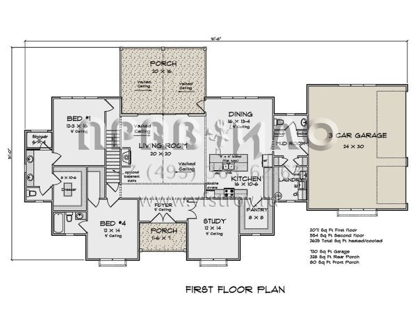 Проект двухэтажного дома с гаражом на три и более машин в стиле Ранчо S5-244 (4848-00390)