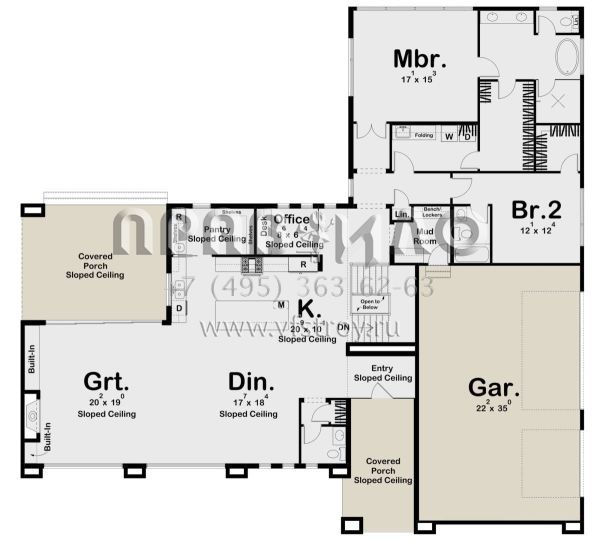 Проект одноэтажного дома с гаражом на три и более машин в современном стиле S5-242 (963-00766)