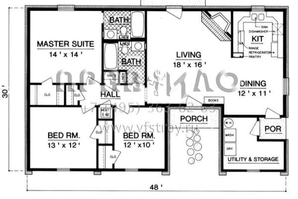 Проект одноэтажного дома без гаража в стиле Ранчо S5-111 (048-00227)