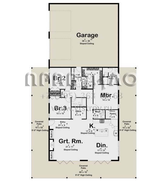 Проект одноэтажного дома с гаражом на две машины в стиле БарнХаус S5-196 (963-00888)