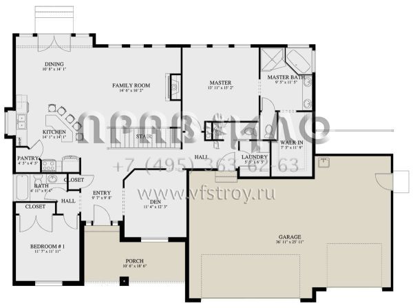 Проект одноэтажного дома с гаражом на три и более машин в стиле Ранчо S5-171 (2802-00190)