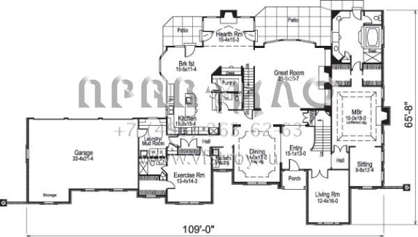 Проект двухэтажного дома с гаражом на три и более машин в стиле Ранчо S5-494 (5633-00157)