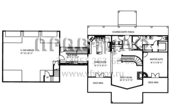 Проект одноэтажного дома с гаражом на три и более машин в скандинавском стиле S5-342 (039-00513)