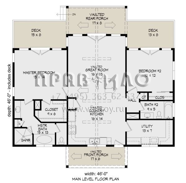 Проект одноэтажного дома без гаража в стиле Ранчо S5-126 (940-00312)